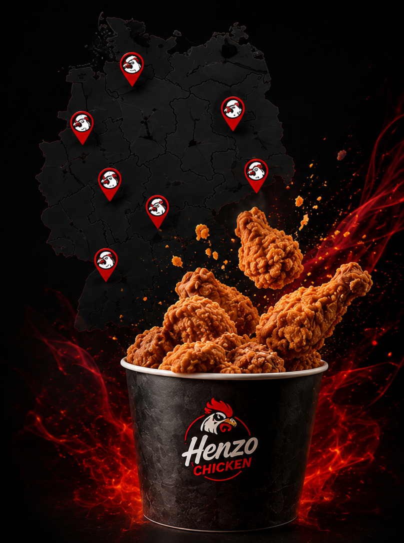 Henzo Chicken Franchise – Deutschlandkarte und Chicken Bucket